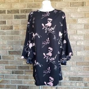 Leith Black Floral Bell Sleeve Mini Dress